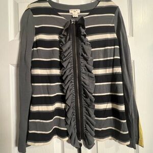 Marni x H&M Striped Ruffle zip Cardigan Gray Black Yellow Size 12